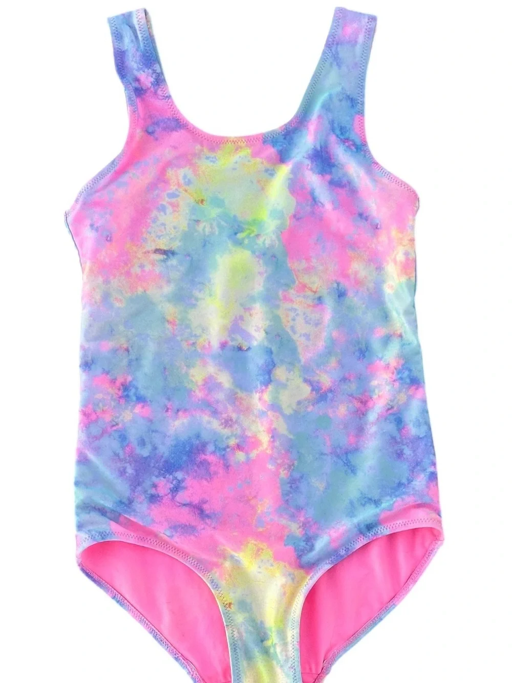 H&M Girls Pastel Multi-Color Rainbow Swirl Tie-Dye One-Piece Swimsuit - Size 6-7